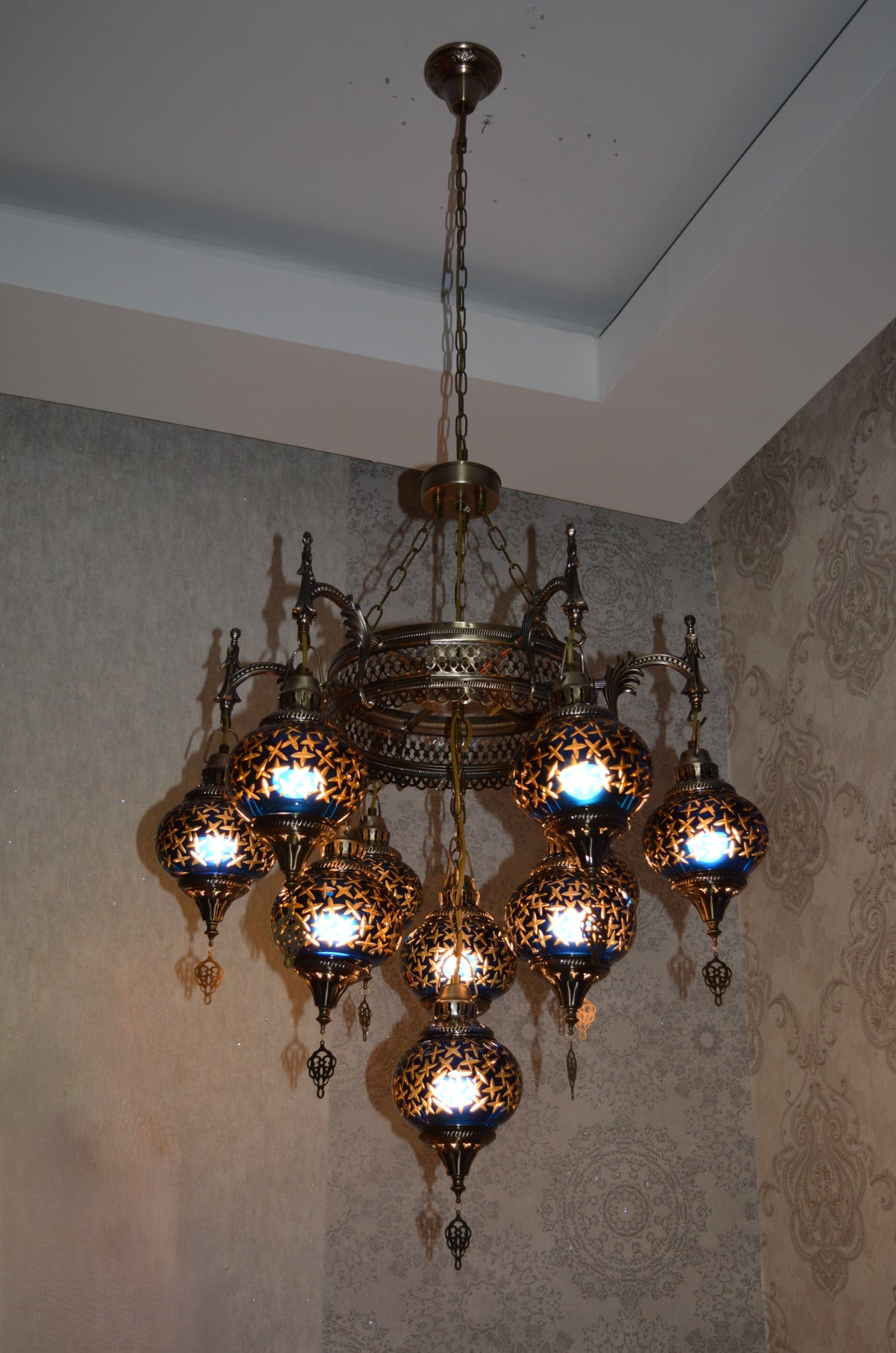 Luxury Turkish Mosaic Chandelier – Antique Brass Hanging Ceiling