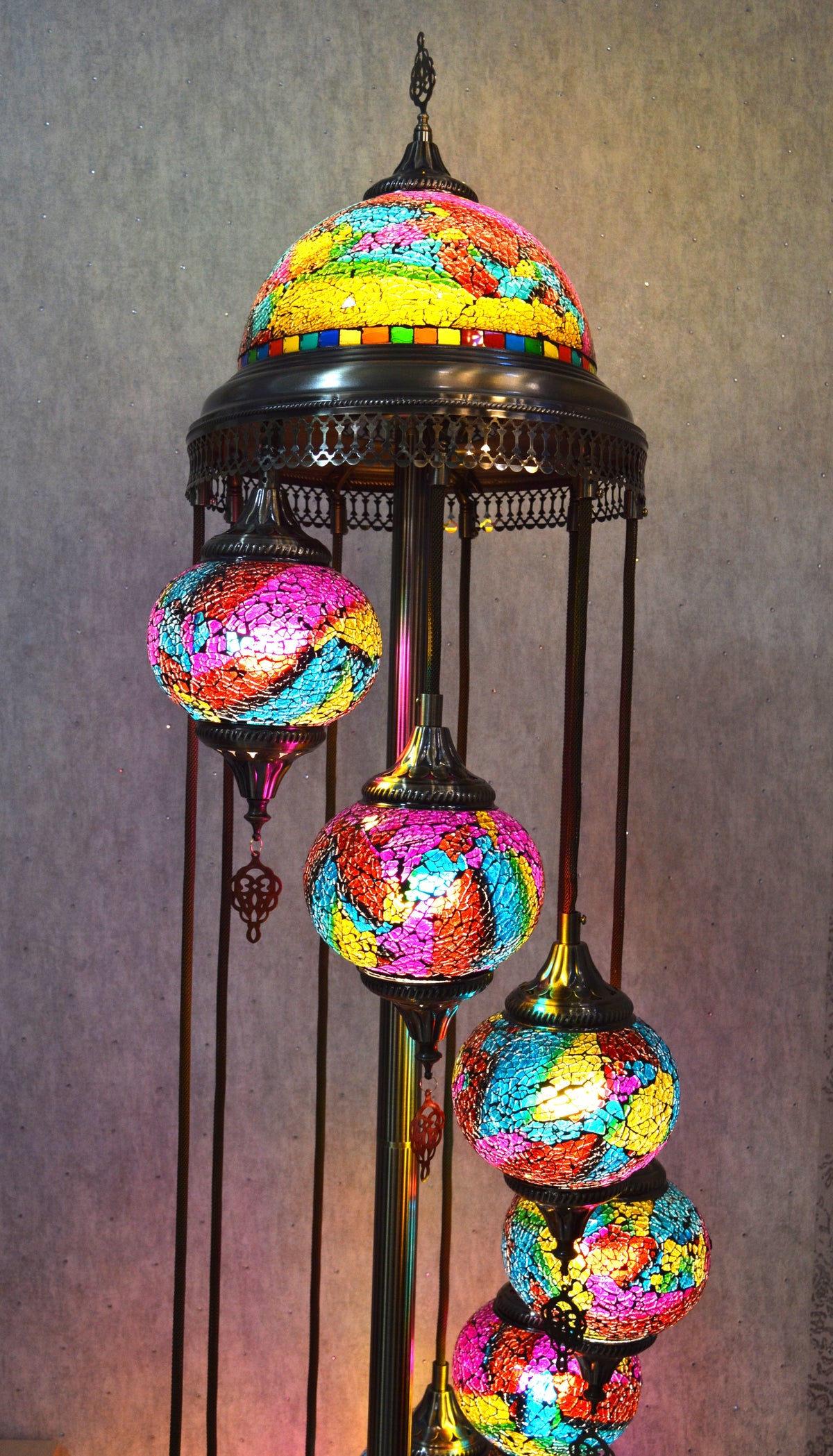 Luxury Turkish Mosaic Floor Lamp with Multi-Colour Glass Shades