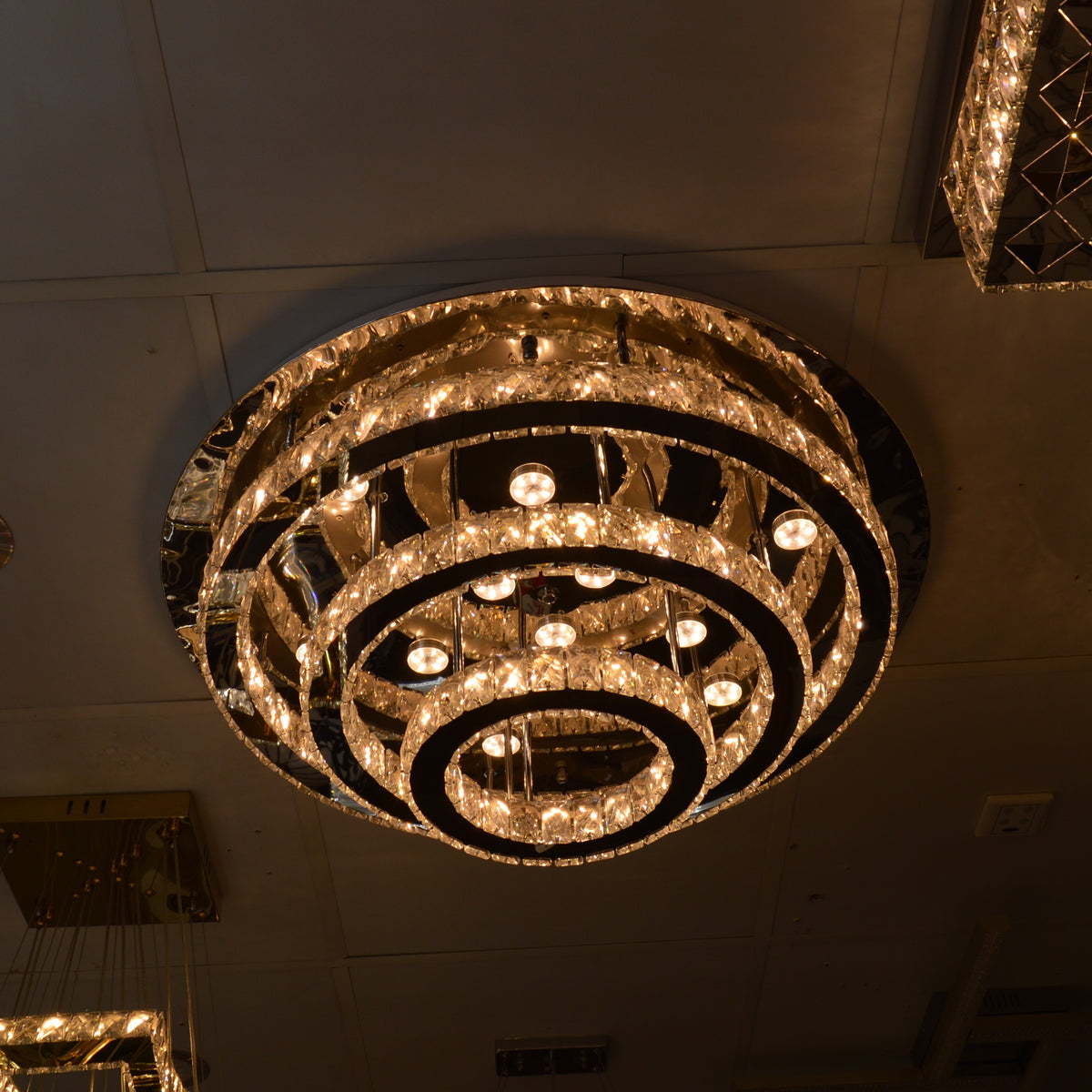 Round circular mirrored frame crystallic colour changing LED ceiling light [9010-800,650,450,350)
