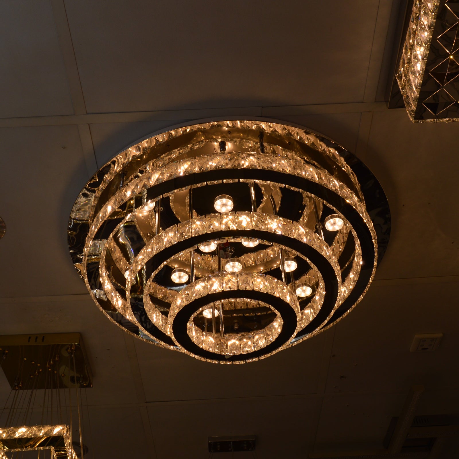 Round circular mirrored frame crystallic colour changing LED ceiling light [9010-800,650,450,350)