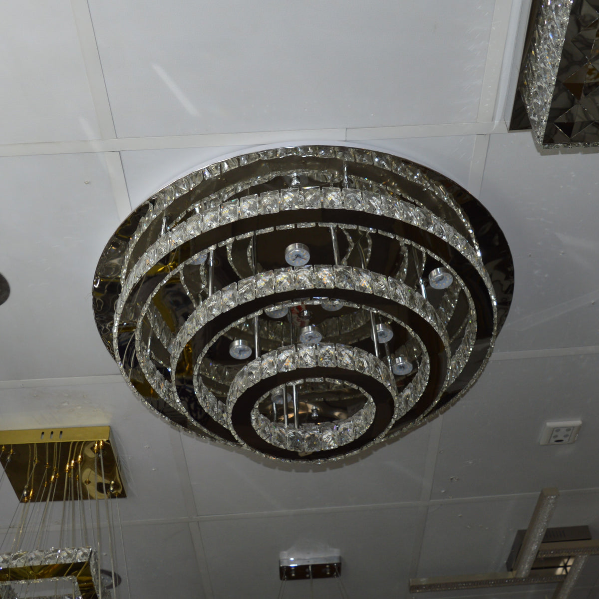 Round circular mirrored frame crystallic colour changing LED ceiling light [9010-800,650,450,350)
