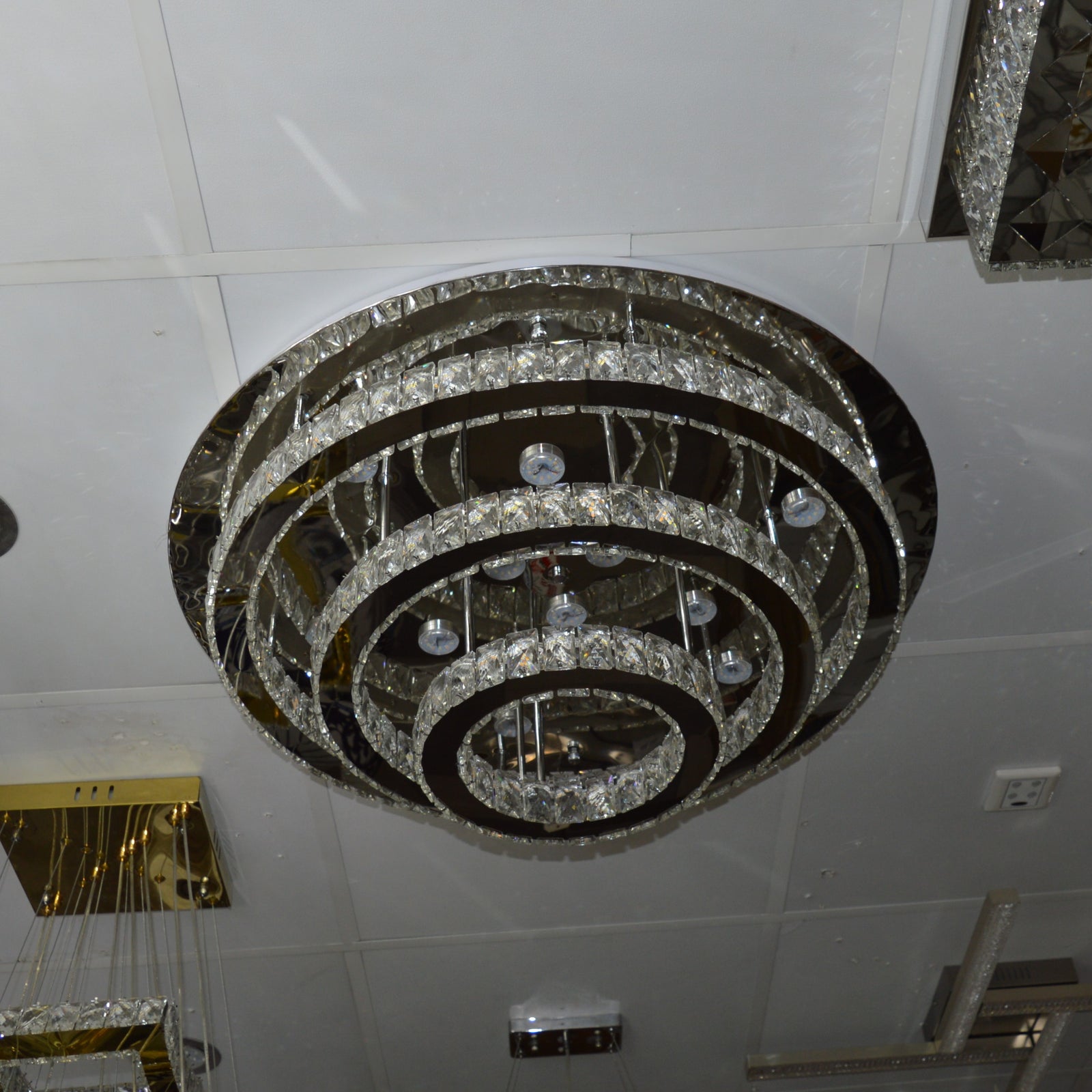 Round circular mirrored frame crystallic colour changing LED ceiling light [9010-800,650,450,350)