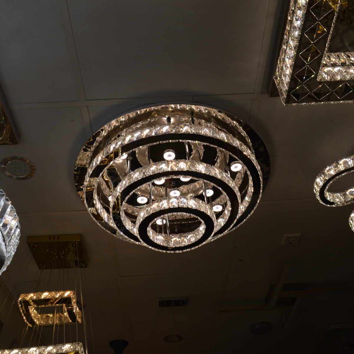 Round circular mirrored frame crystallic colour changing LED ceiling light [9010-800,650,450,350)
