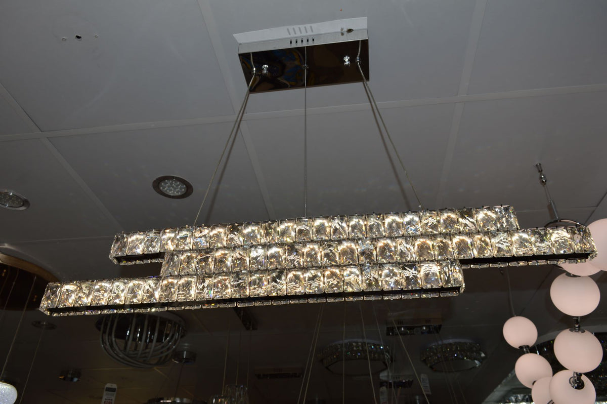 Luxury Triple-Tier Crystal LED Linear Chandelier - Colour Changing Feature
