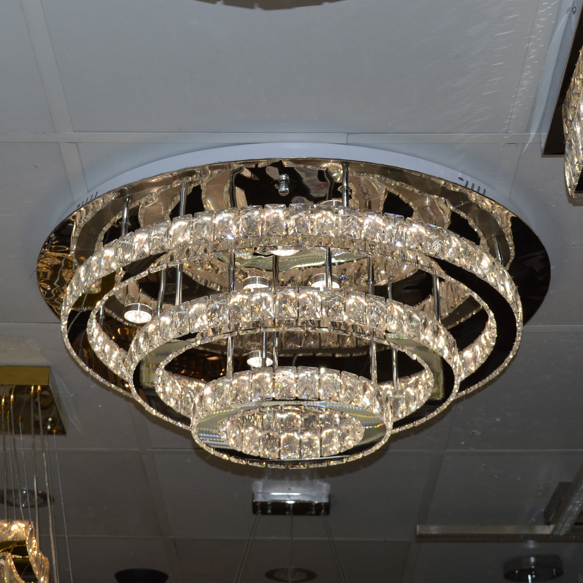 Round circular mirrored frame crystallic colour changing LED ceiling light [9010-800,650,450,350)