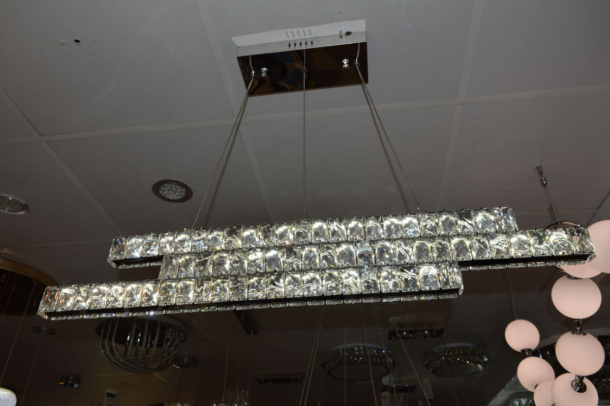 Luxury Triple-Tier Crystal LED Linear Chandelier - Colour Changing Feature