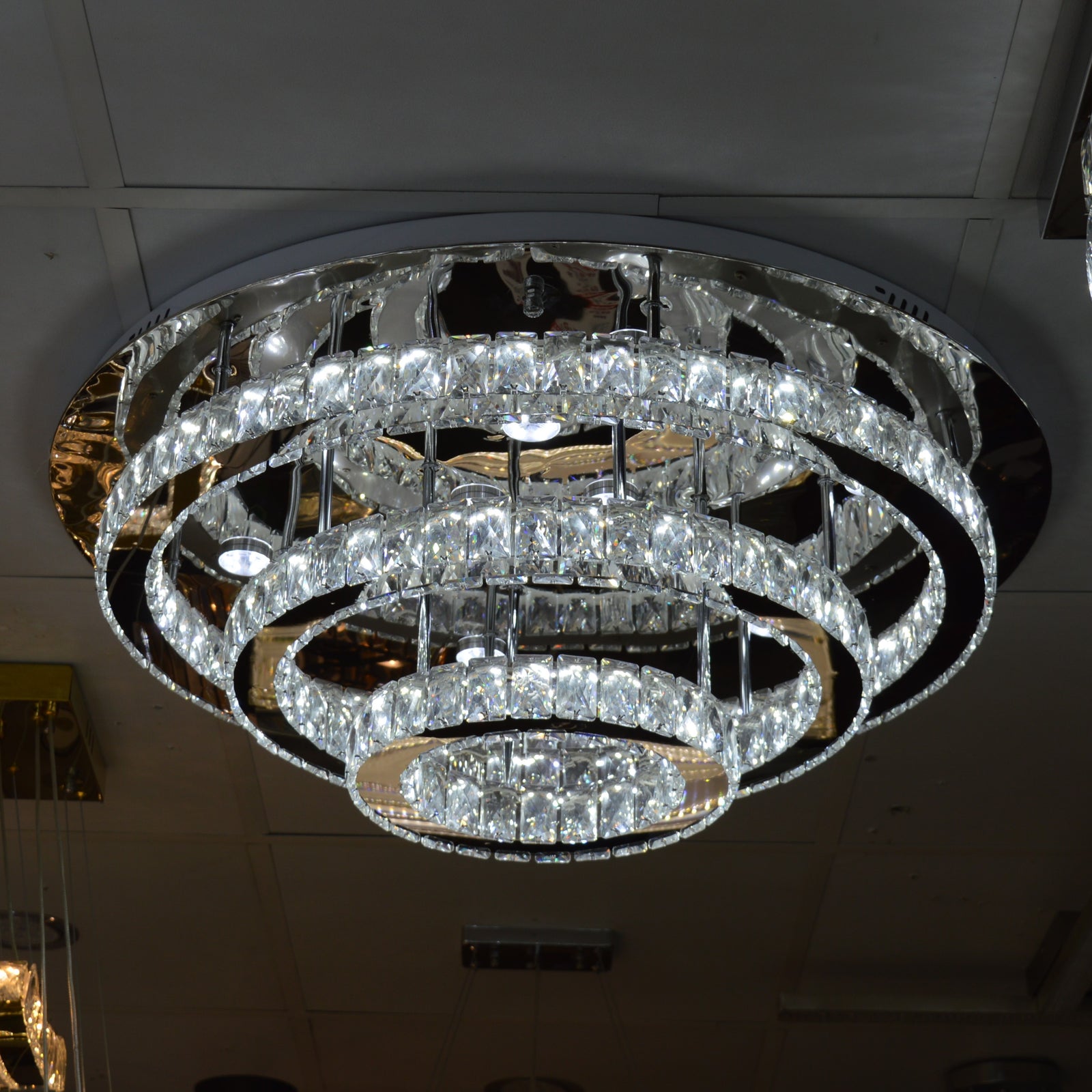 Round circular mirrored frame crystallic colour changing LED ceiling light [9010-800,650,450,350)