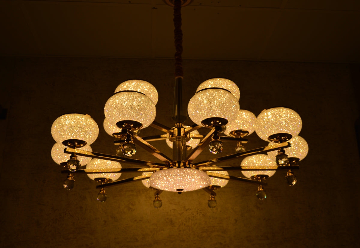 Suspended ceiling 3-shades silver / gold 6 x crystallic bowls light
