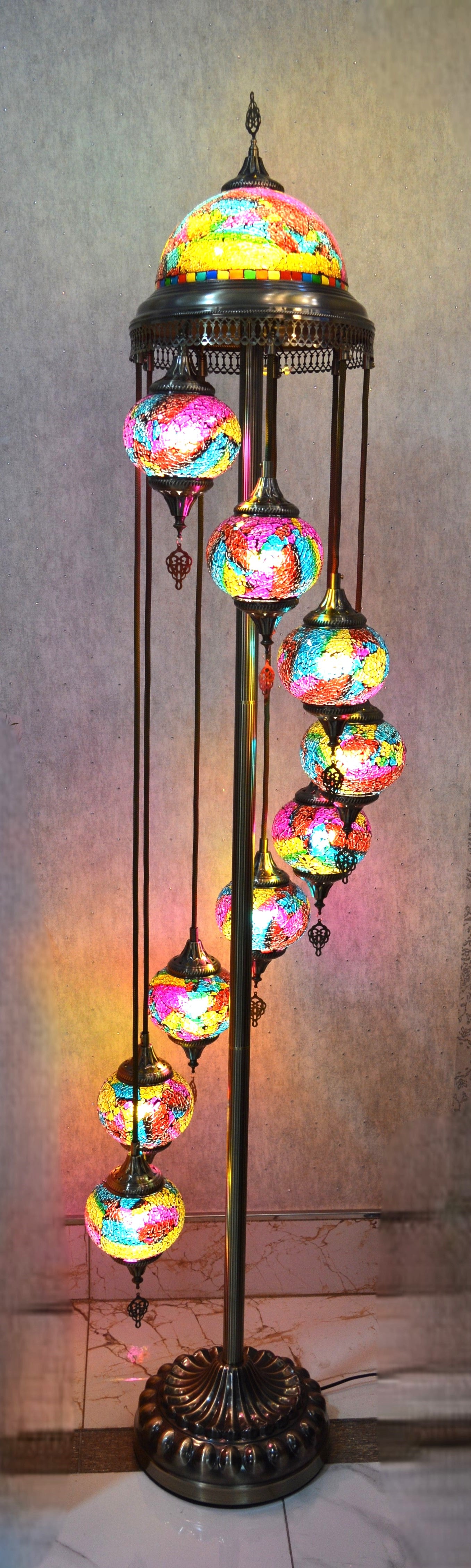 Luxury Turkish Mosaic Floor Lamp with Multi-Colour Glass Shades