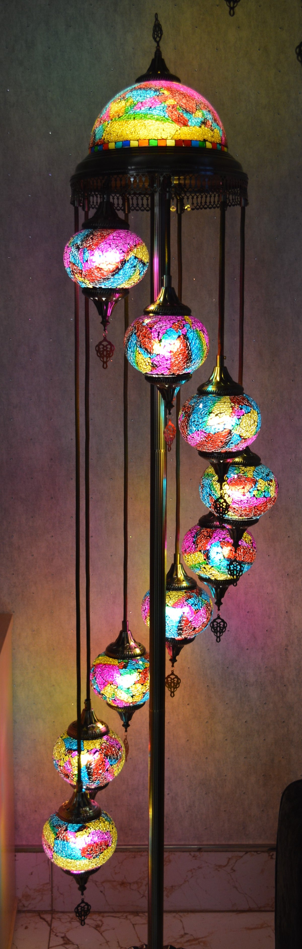 Luxury Turkish Mosaic Floor Lamp with Multi-Colour Glass Shades