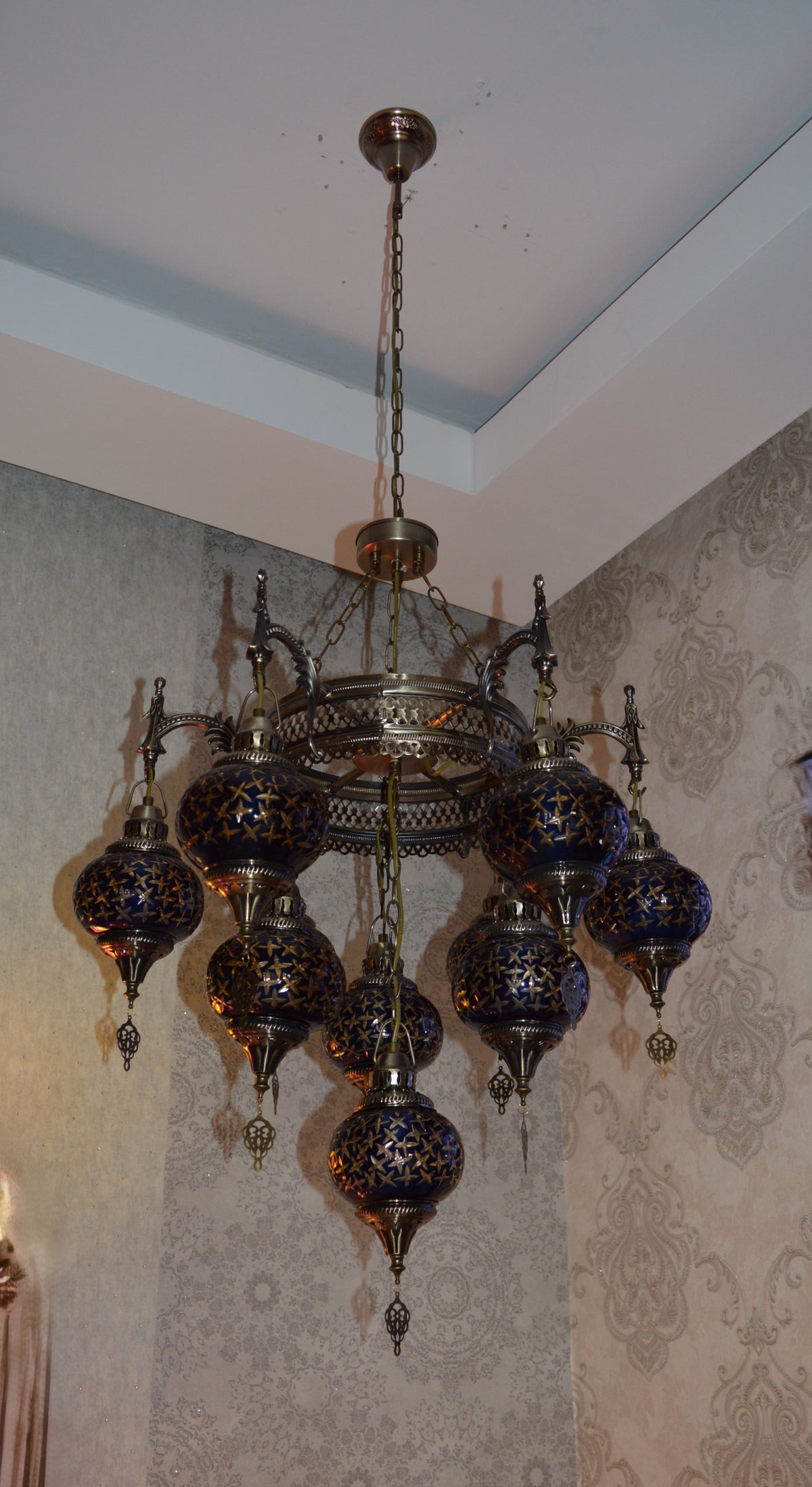 Turkish Blue 10 Globes Chandelier-adjustable Height-ZQC022/10