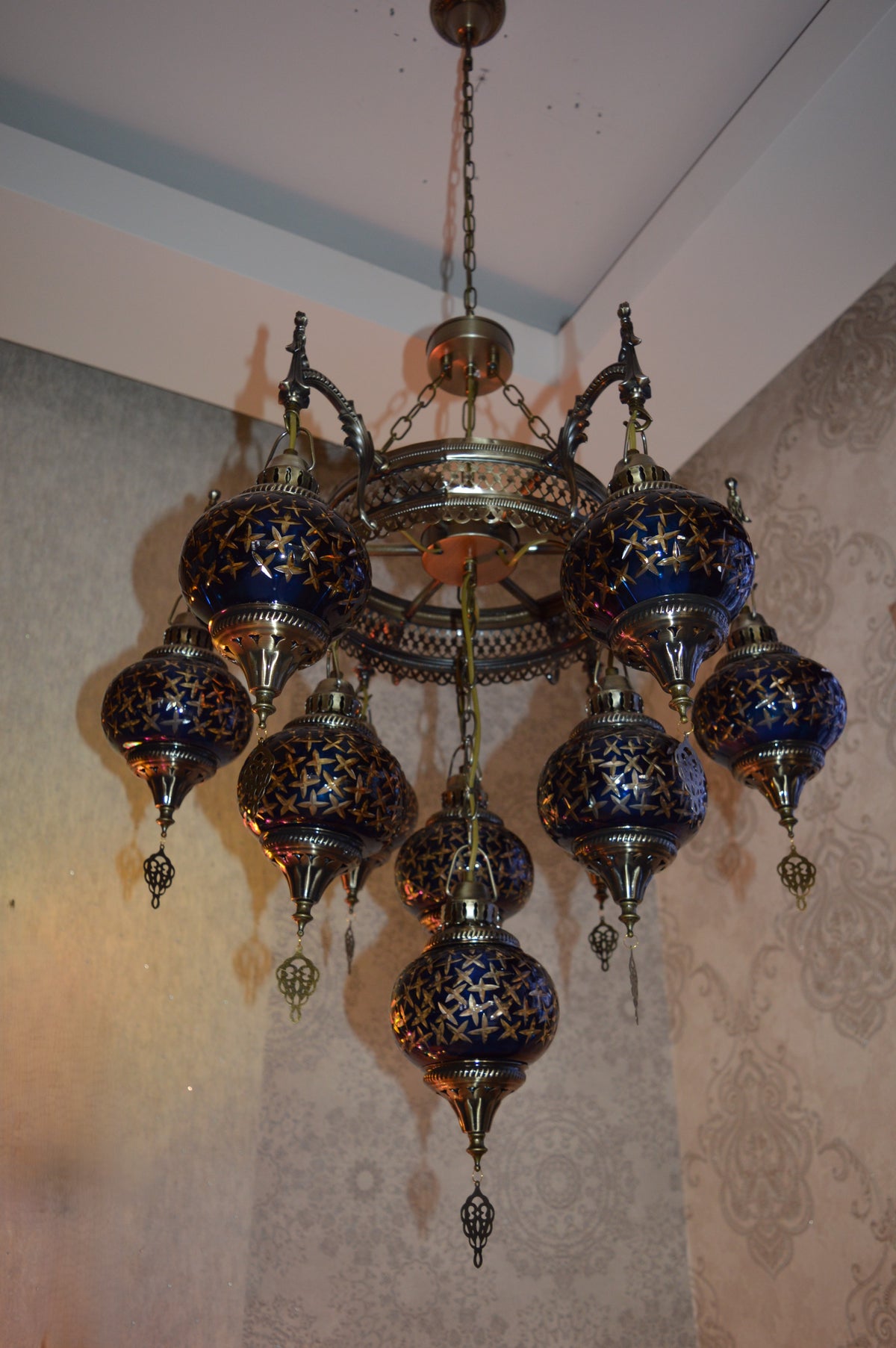 Luxury Turkish Mosaic Chandelier – Antique Brass Hanging Ceiling