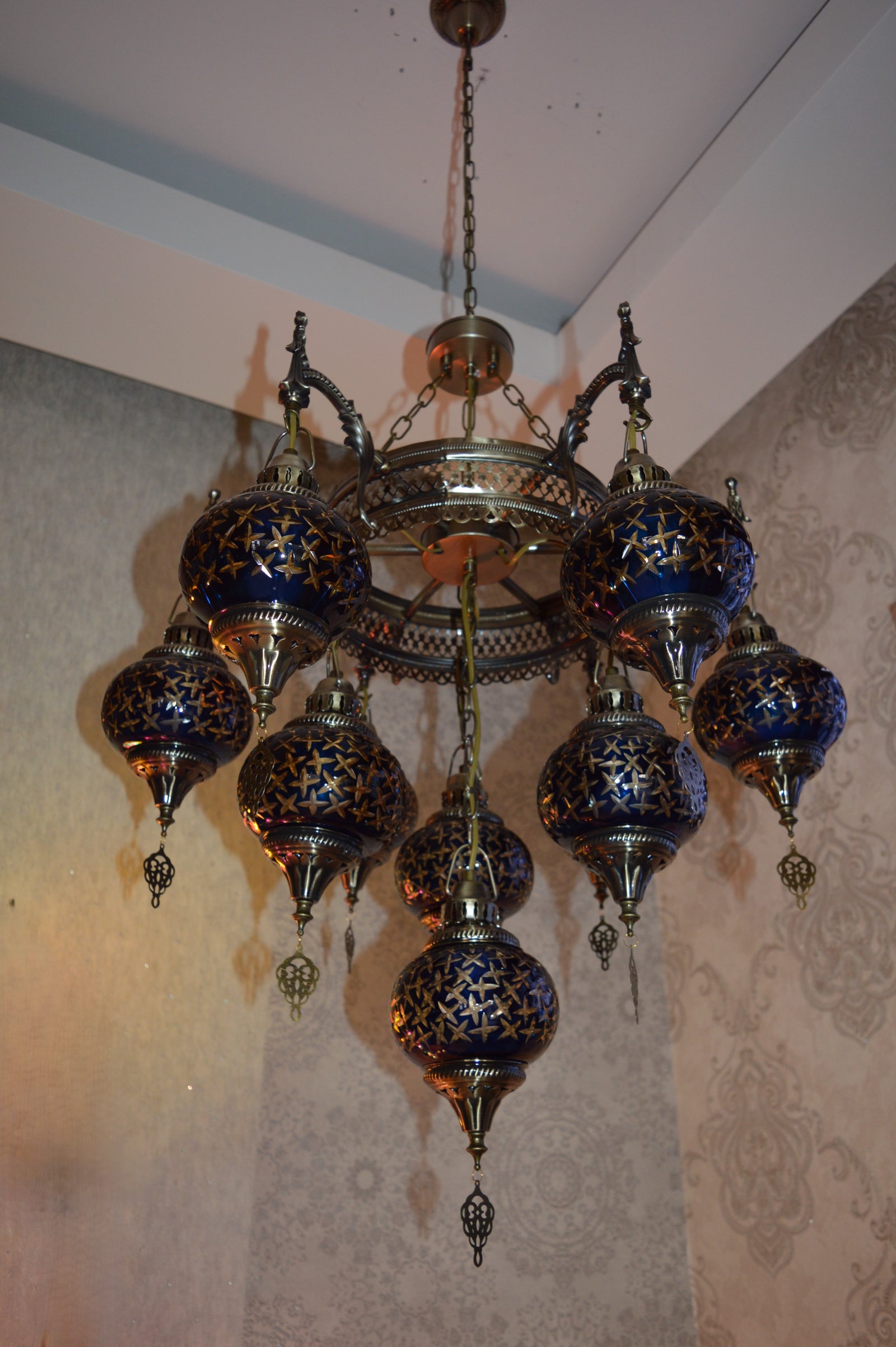 Luxury Turkish Mosaic Chandelier – Antique Brass Hanging Ceiling