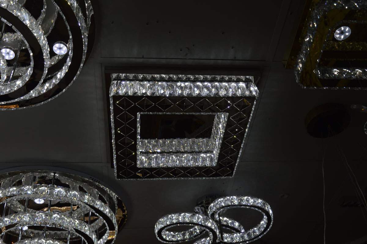 Square mirrored frame crystallic colour changing LED ceiling light [5052-400 & 5052-550]