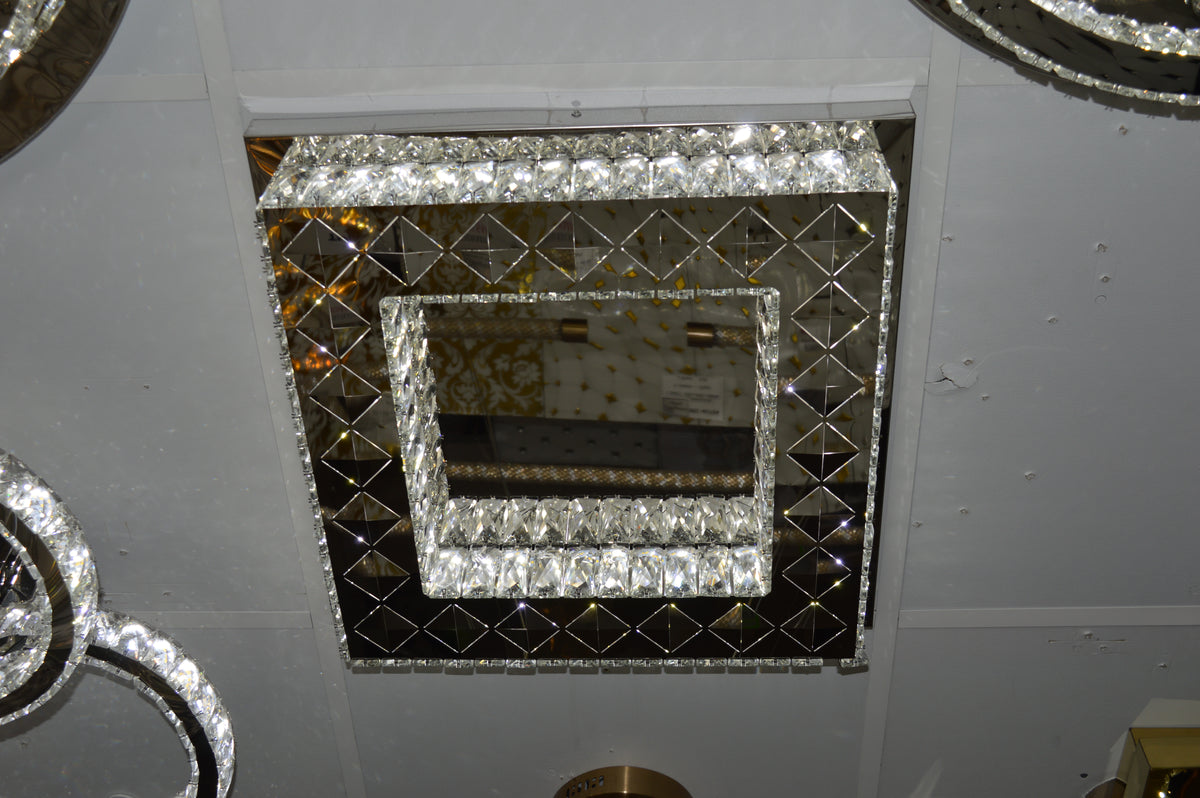 Square mirrored frame crystallic colour changing LED ceiling light [5052-400 & 5052-550]