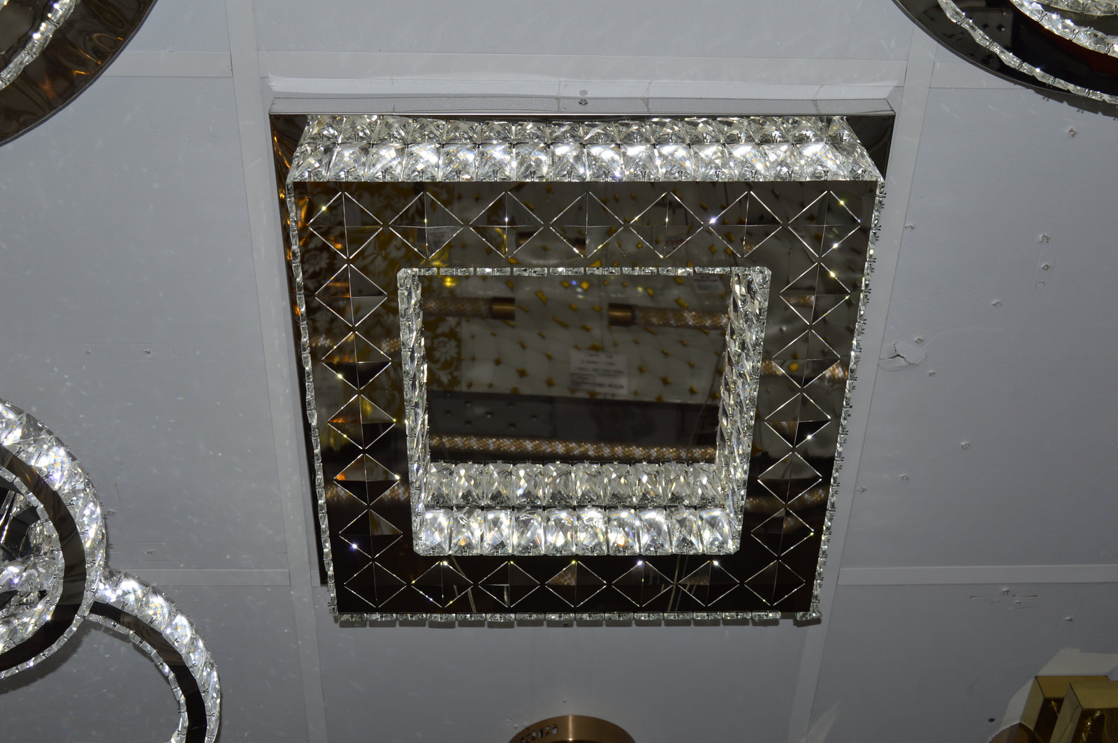 Square mirrored frame crystallic colour changing LED ceiling light [5052-400 & 5052-550]