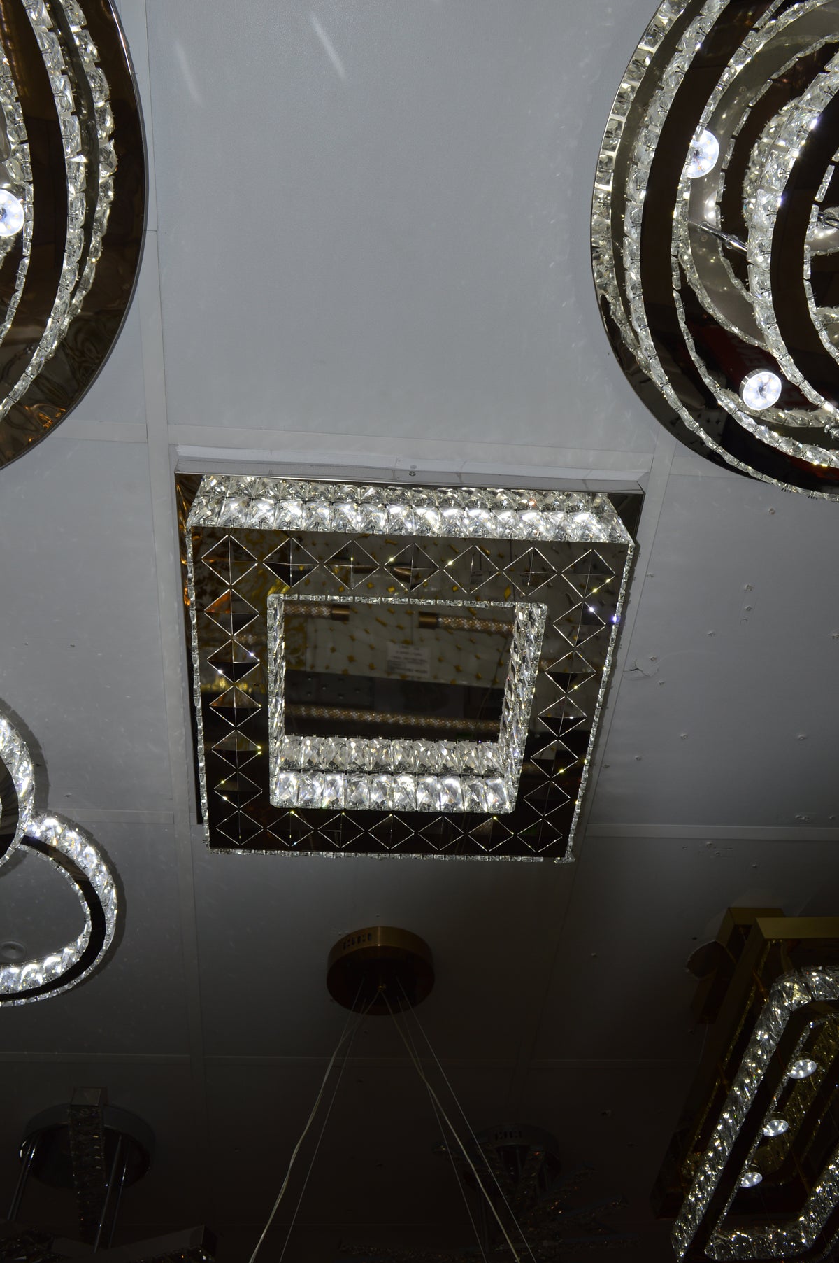 Square mirrored frame crystallic colour changing LED ceiling light [5052-400 & 5052-550]