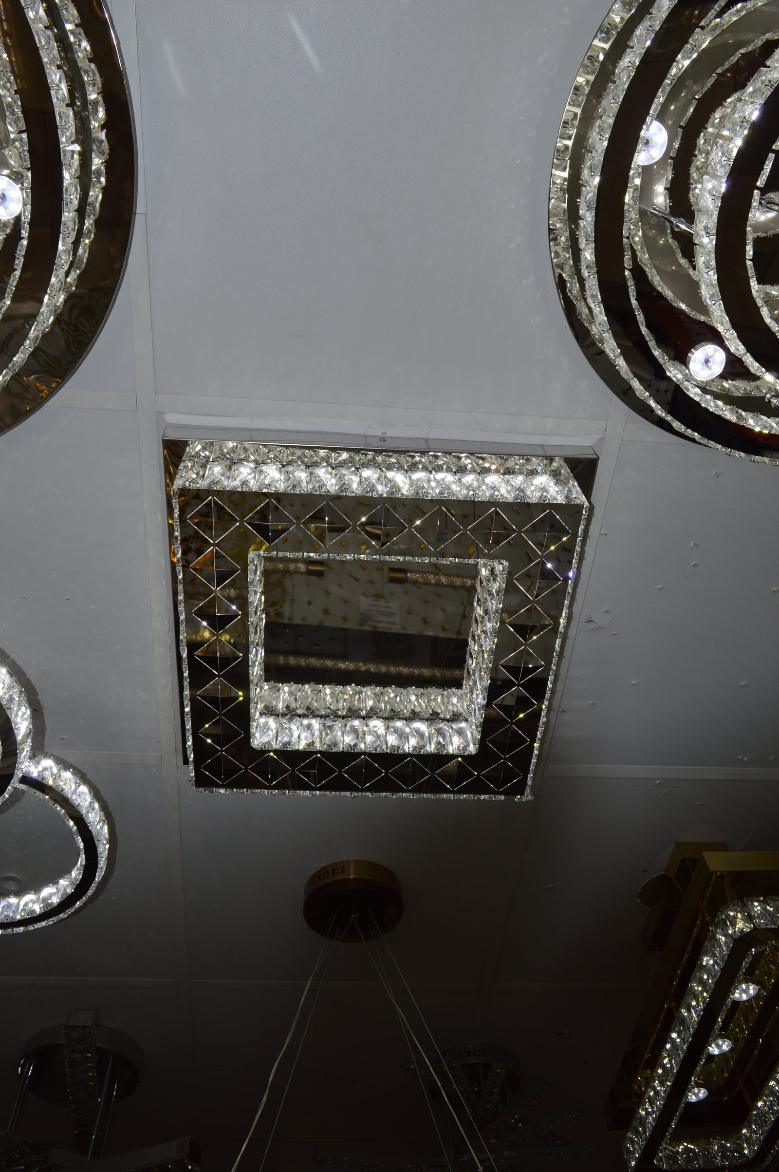 Square mirrored frame crystallic colour changing LED ceiling light [5052-400 & 5052-550]