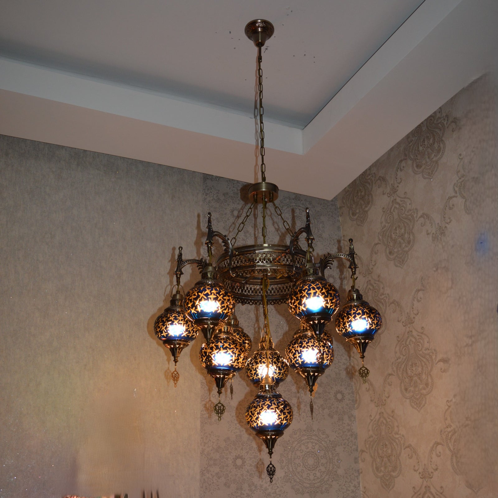 Turkish Blue 10 Globes Chandelier-adjustable Height-ZQC022/10