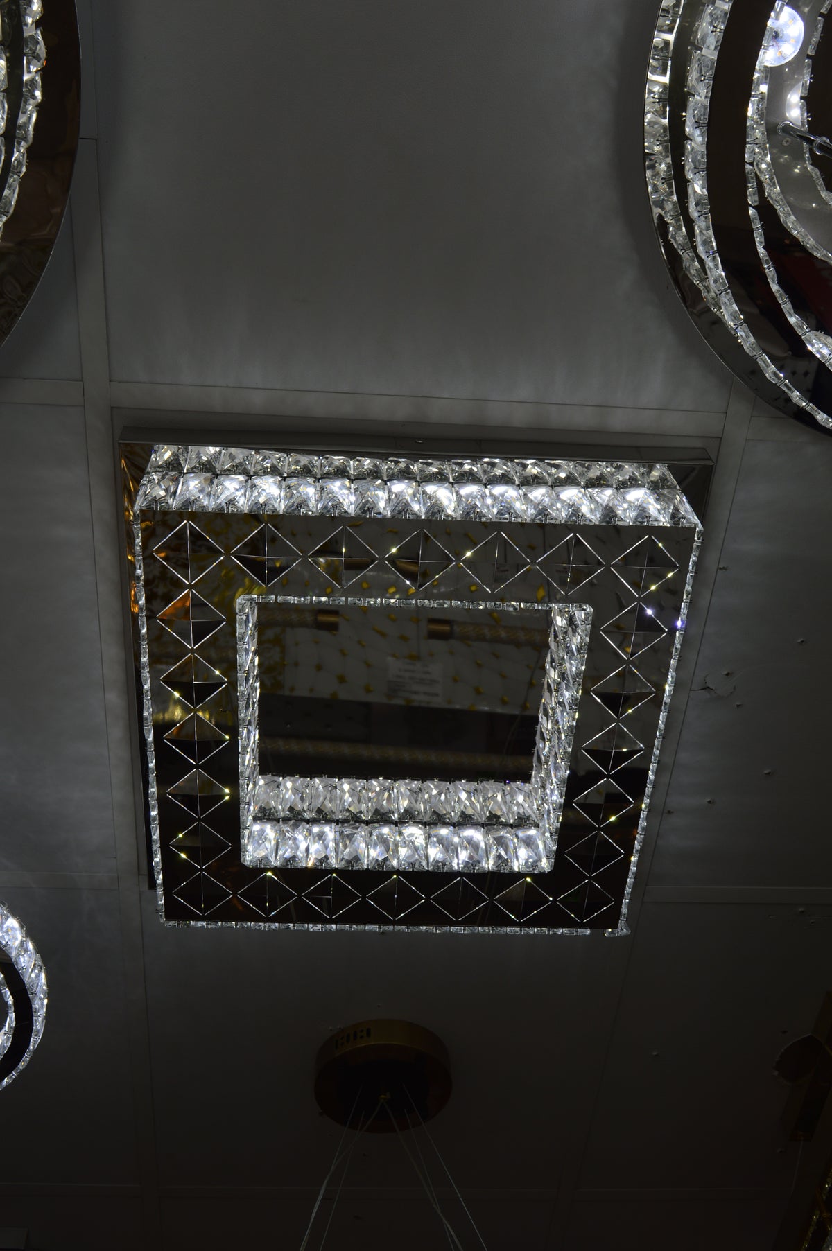 Square mirrored frame crystallic colour changing LED ceiling light [5052-400 & 5052-550]