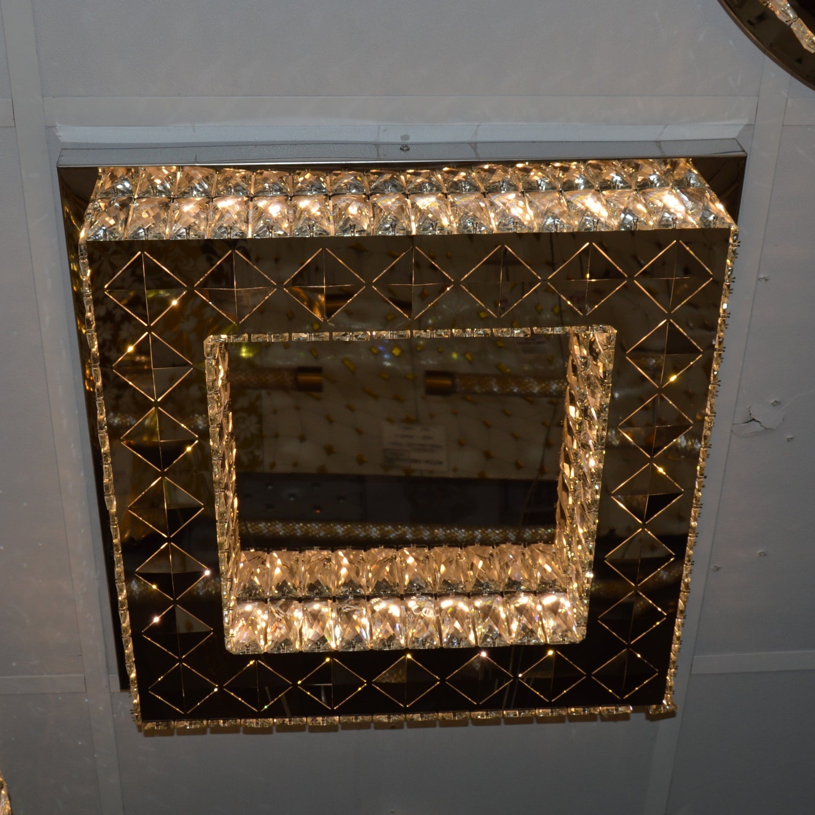Square mirrored frame crystallic colour changing LED ceiling light [5052-400 & 5052-550]