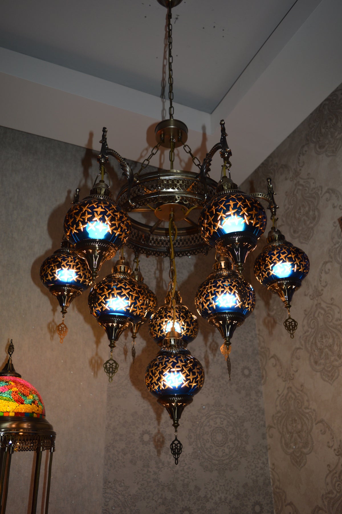 Turkish Blue 10 Globes Chandelier-adjustable Height-ZQC022/10