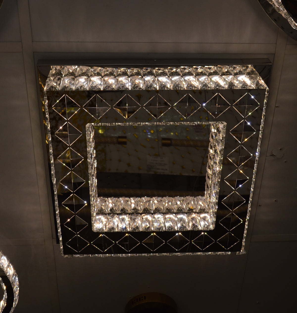 Square mirrored frame crystallic colour changing LED ceiling light [5052-400 & 5052-550]
