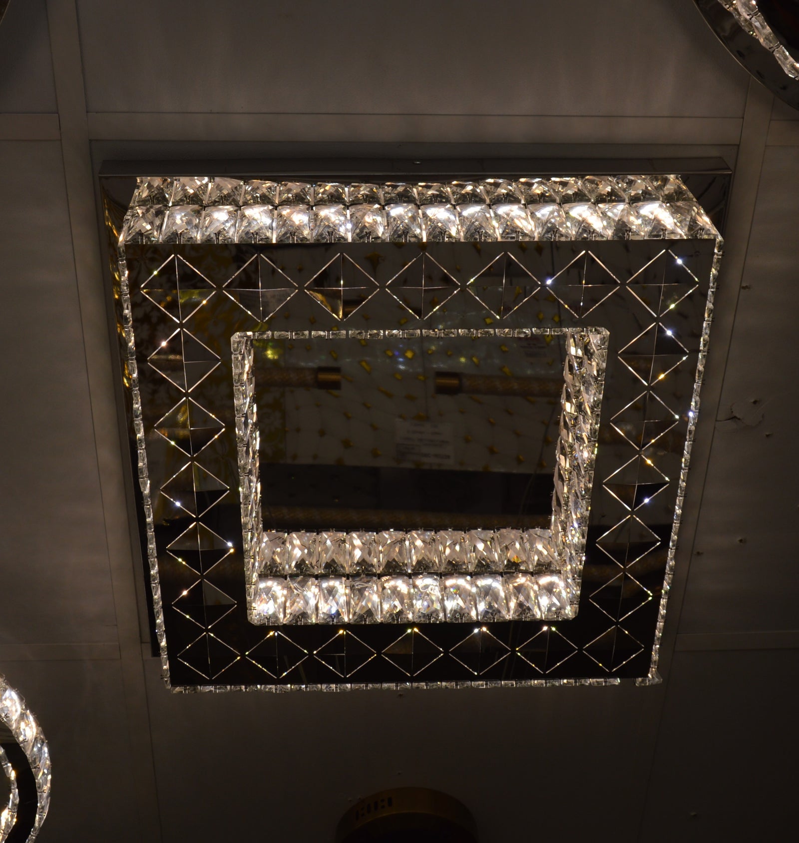 Square mirrored frame crystallic colour changing LED ceiling light [5052-400 & 5052-550]