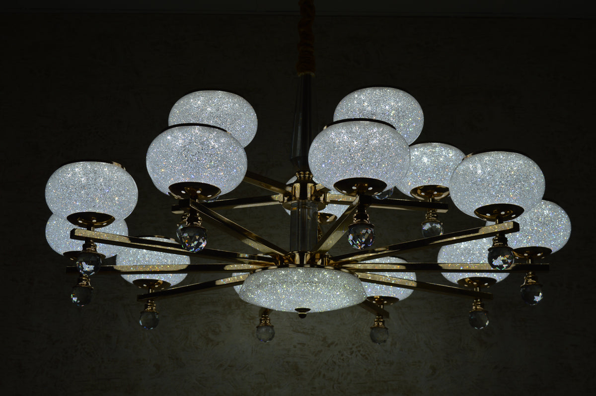 Suspended ceiling 3-shades silver / gold 6 x crystallic bowls light