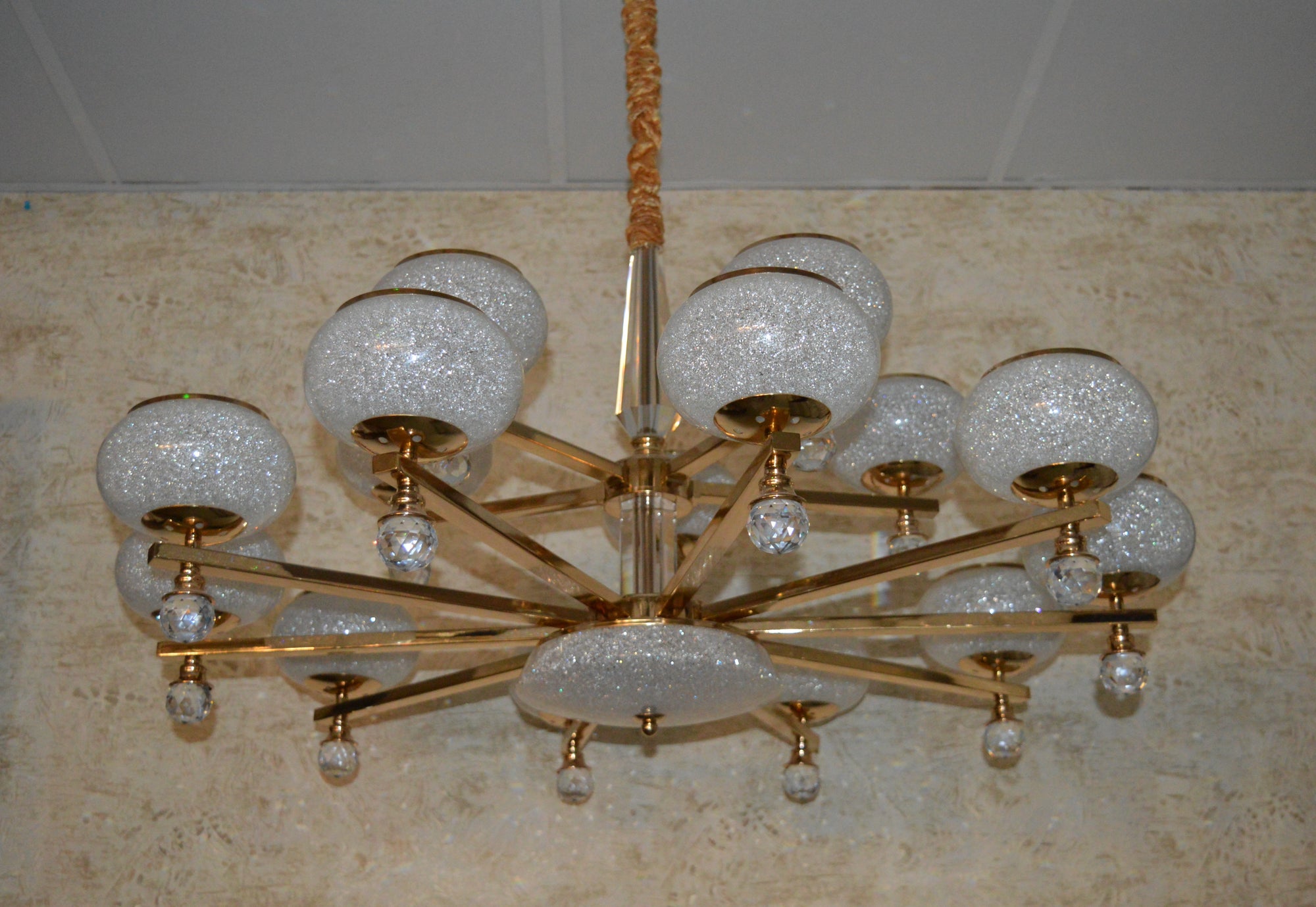 Suspended ceiling 3-shades silver / gold 6 x crystallic bowls light
