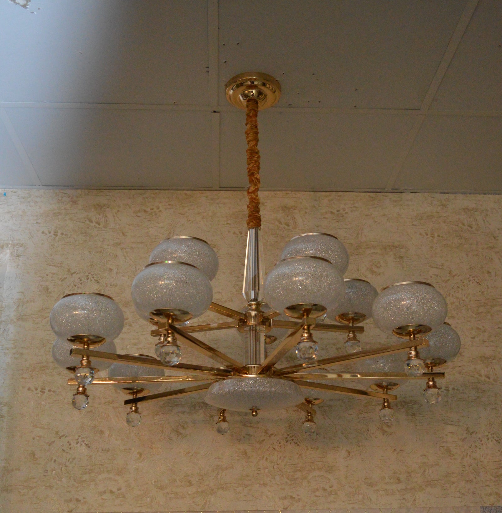 Suspended ceiling 3-shades silver / gold 6 x crystallic bowls light