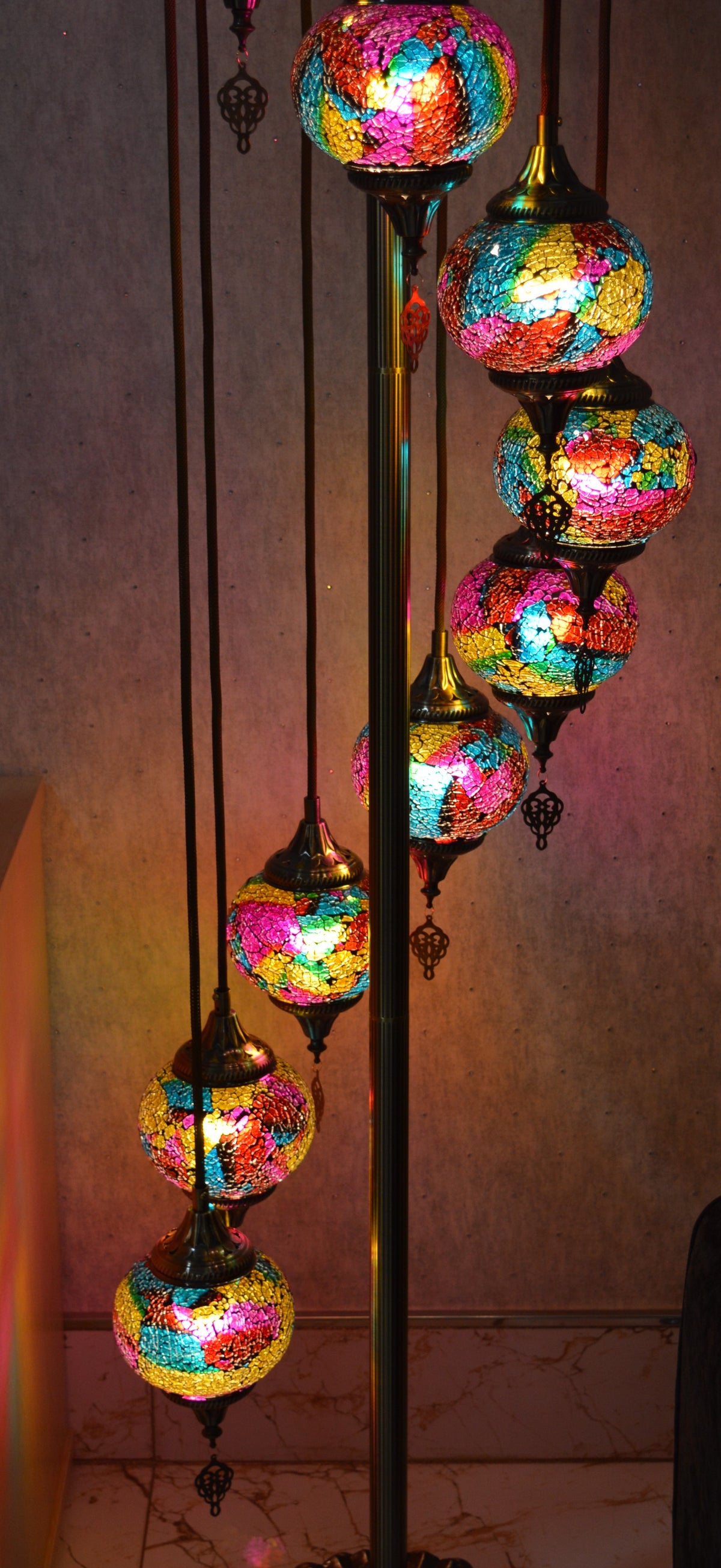 Luxury Turkish Mosaic Floor Lamp with Multi-Colour Glass Shades