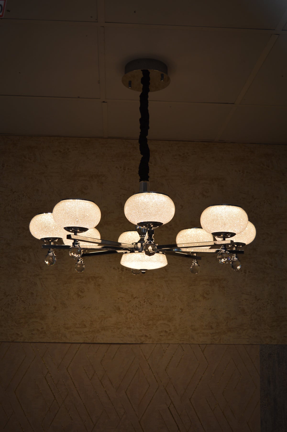 Suspended ceiling 3-shades silver / gold 6 x crystallic bowls light