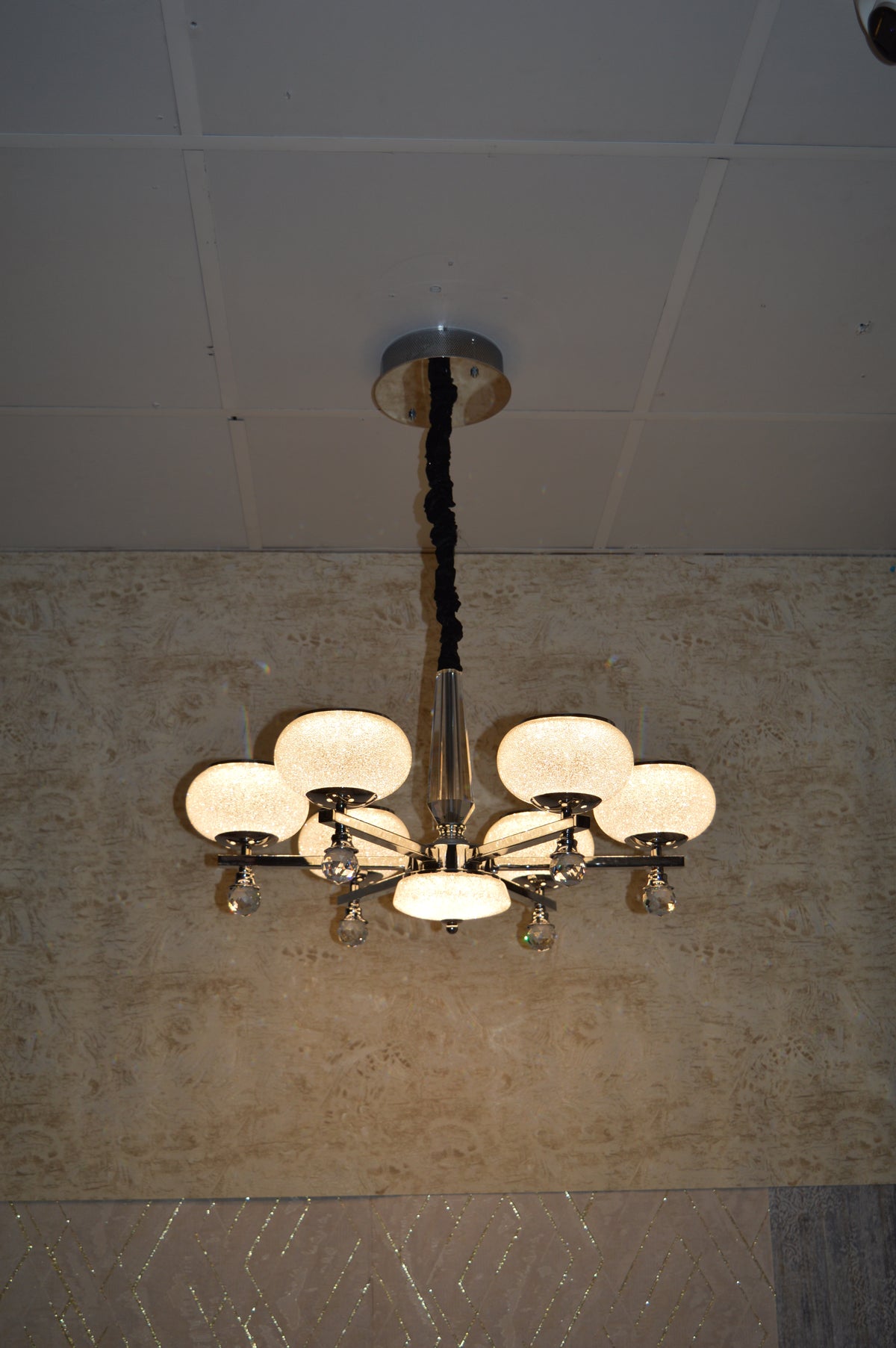 Suspended ceiling 3-shades silver / gold 6 x crystallic bowls light