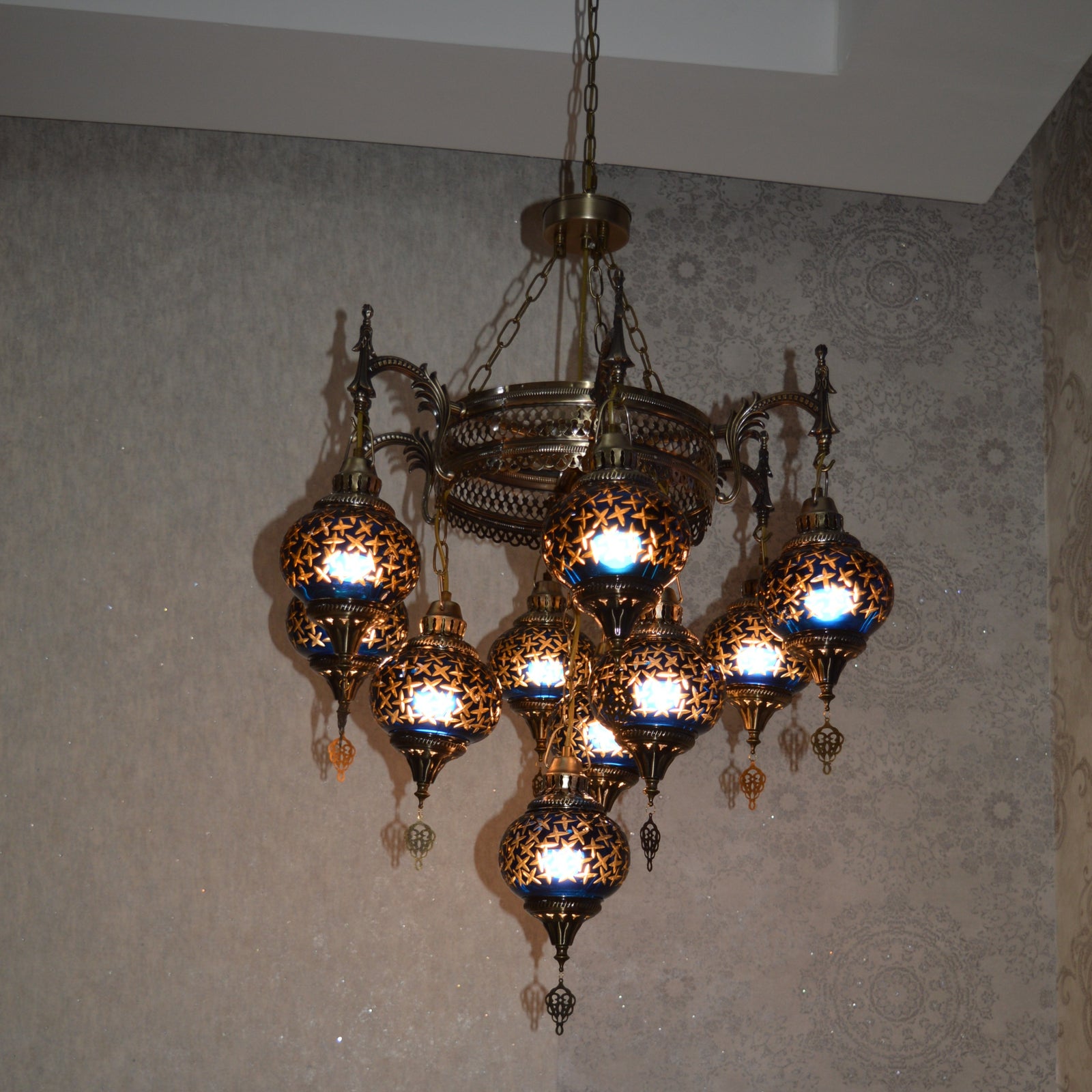 Turkish Blue 10 Globes Chandelier-adjustable Height-ZQC022/10