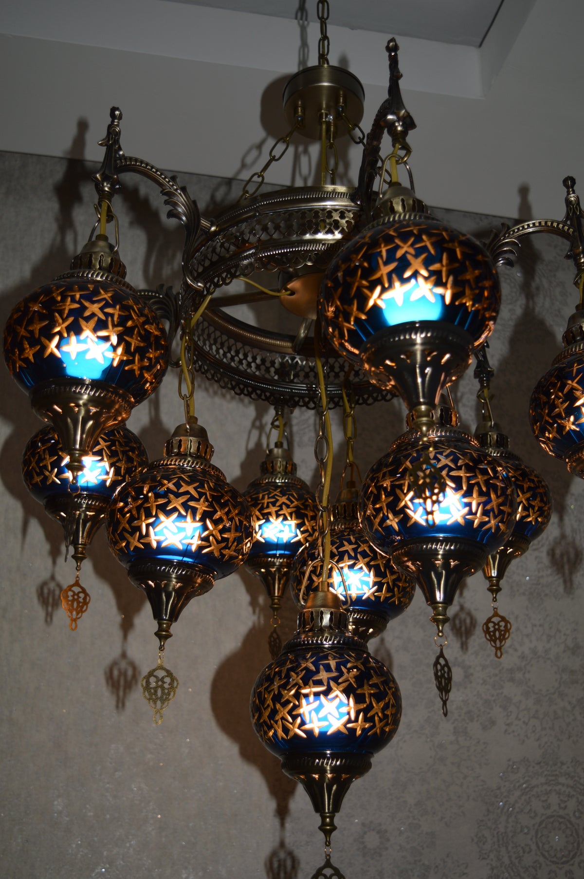 Turkish Blue 10 Globes Chandelier-adjustable Height-ZQC022/10