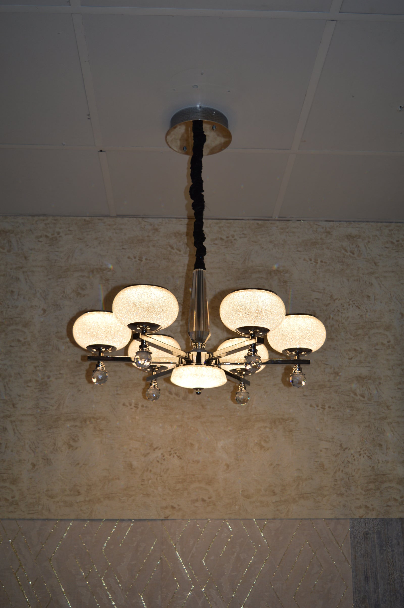 Suspended ceiling 3-shades silver / gold 6 x crystallic bowls light