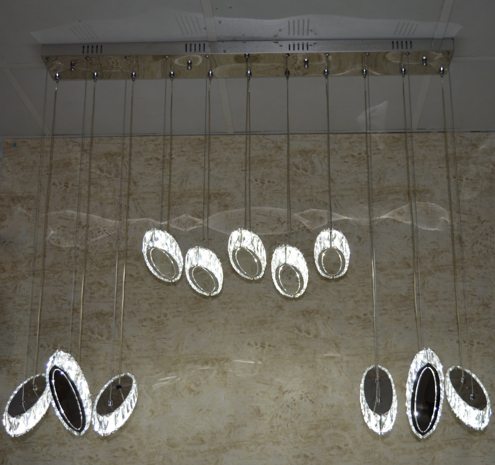 Rectangle 11 Crystal Pendant Ceiling Light-Colour Changing Dimmable with Remote Control-9046-11-Chrome