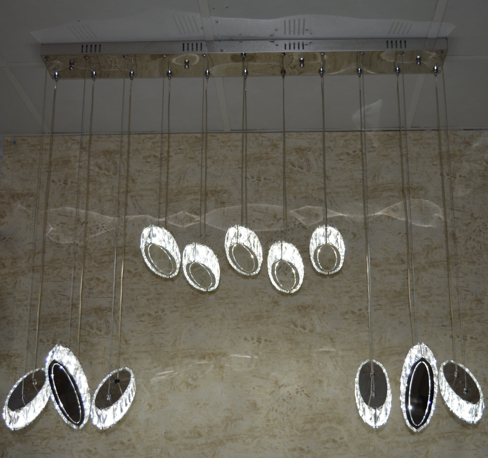 Rectangle 11 Crystal Pendant Ceiling Light-Colour Changing Dimmable with Remote Control-9046-11-Chrome