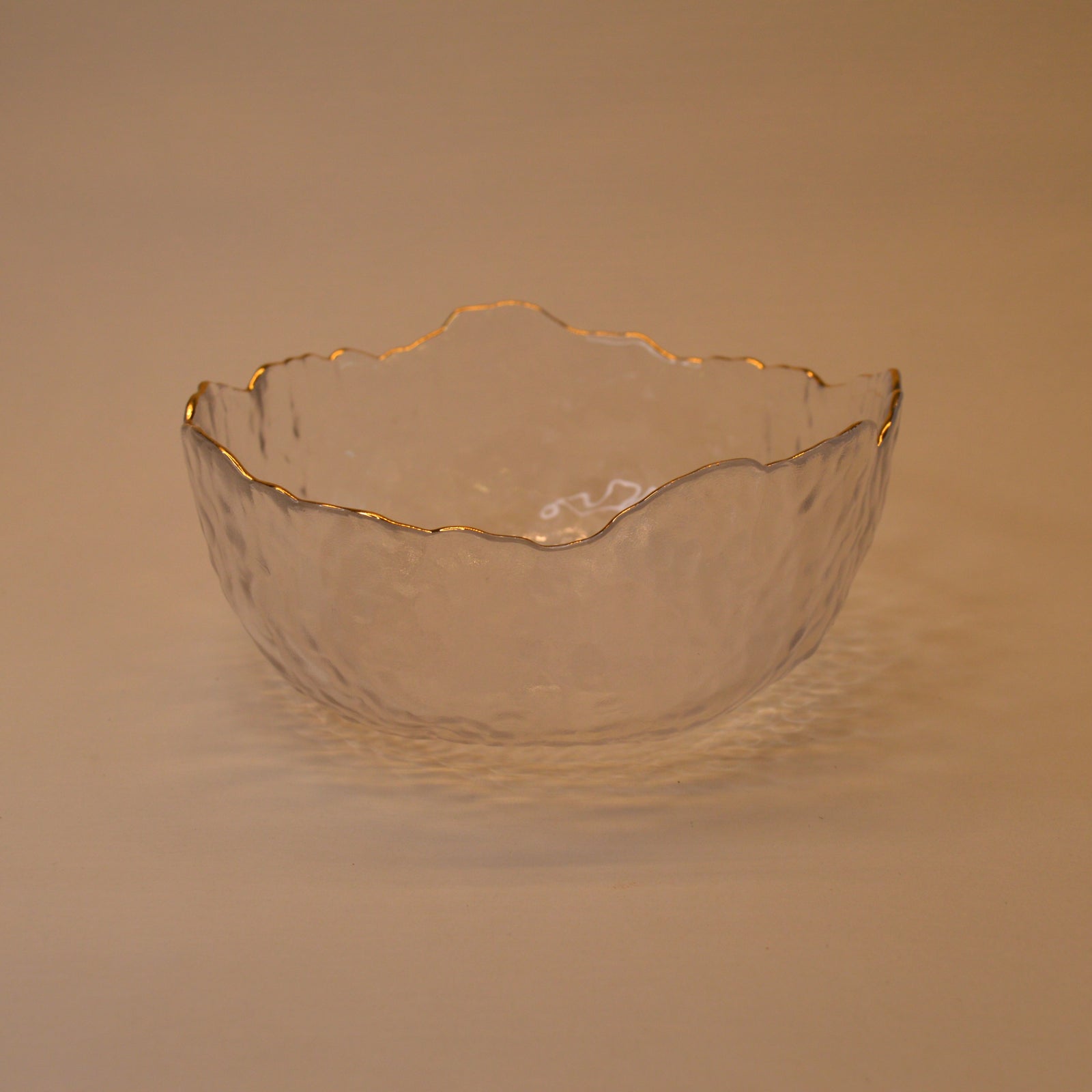 Wavy Bowls with gold edge in two different sizes with matching set of 6pcs glasses