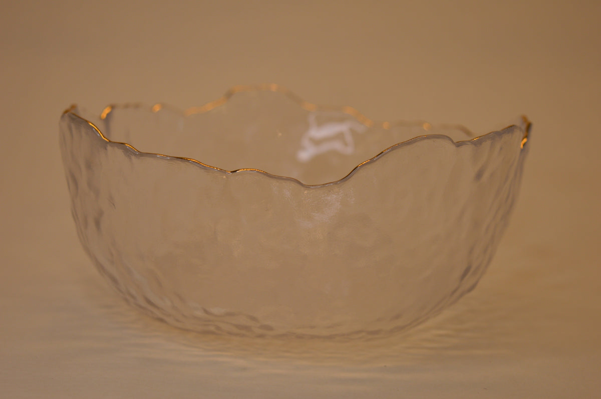 Wavy Bowls with gold edge in two different sizes with matching set of 6pcs glasses