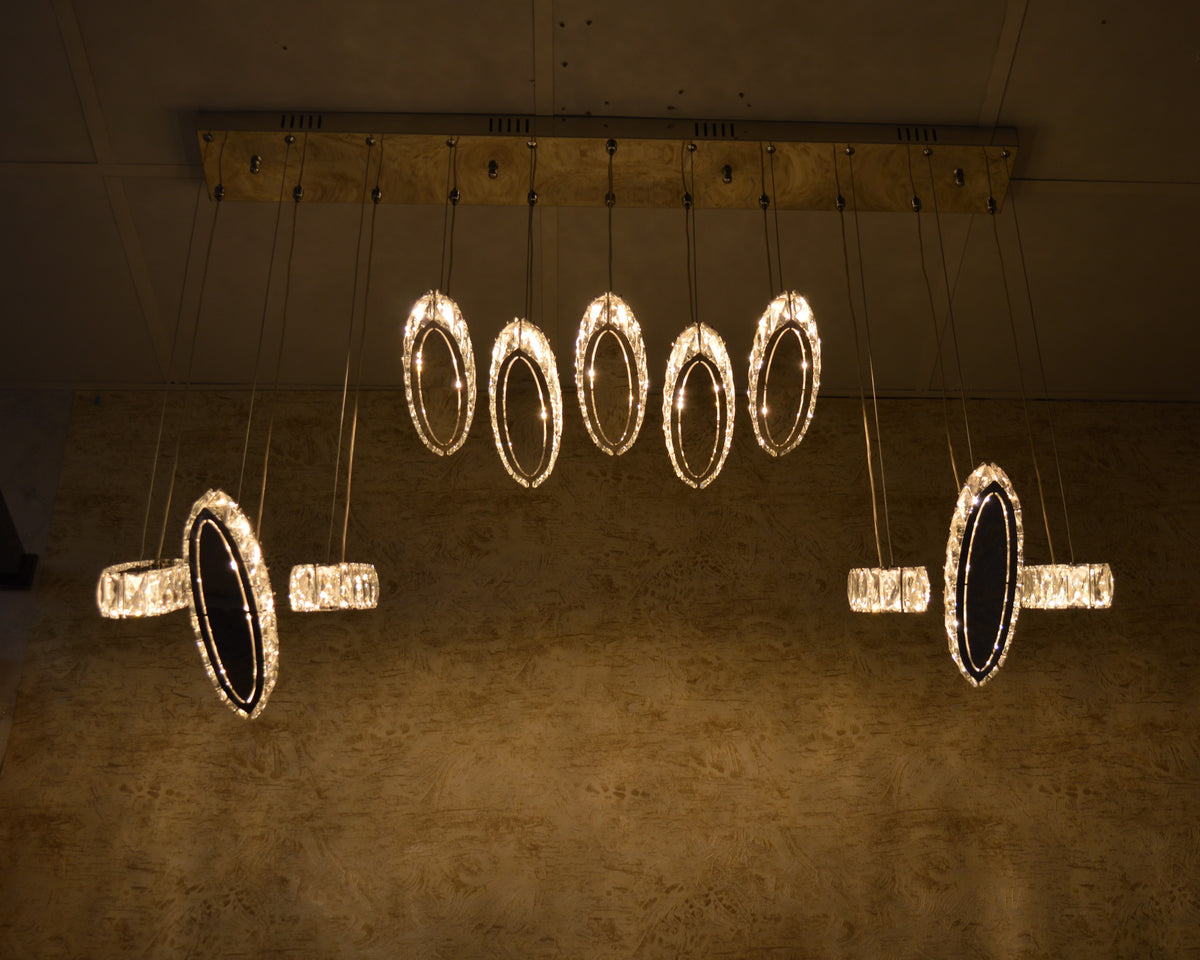 Rectangle 11 Crystal Pendant Ceiling Light-Colour Changing Dimmable with Remote Control-9046-11-Chrome