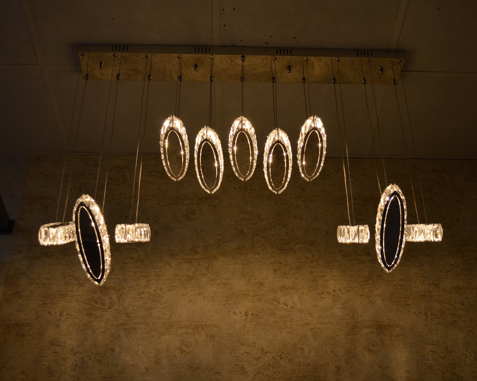 Rectangle 11 Crystal Pendant Ceiling Light-Colour Changing Dimmable with Remote Control-9046-11-Chrome