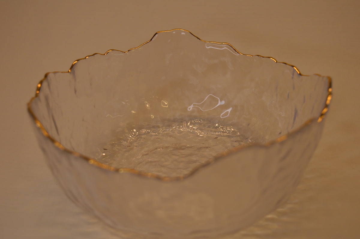 Wavy Bowls with gold edge in two different sizes with matching set of 6pcs glasses