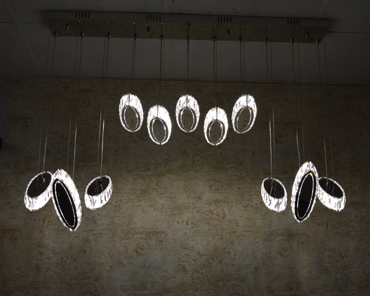 Rectangle 11 Crystal Pendant Ceiling Light-Colour Changing Dimmable with Remote Control-9046-11-Chrome