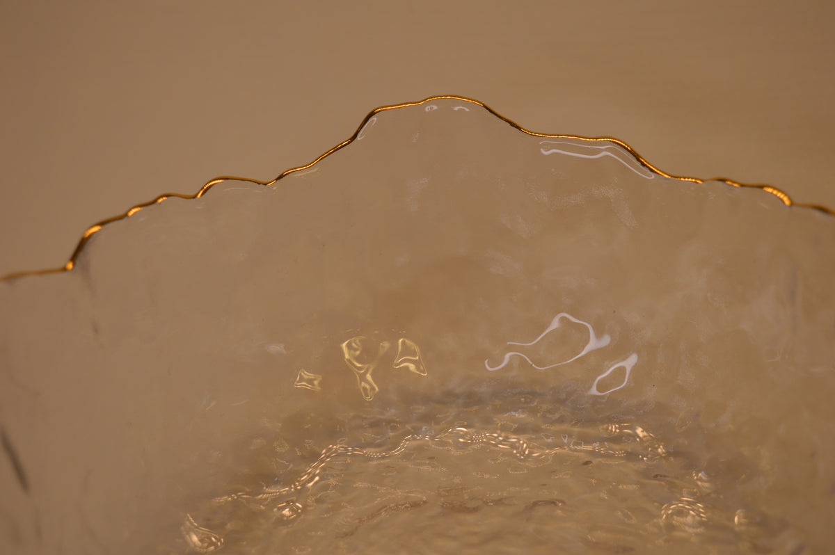 Wavy Bowls with gold edge in two different sizes with matching set of 6pcs glasses