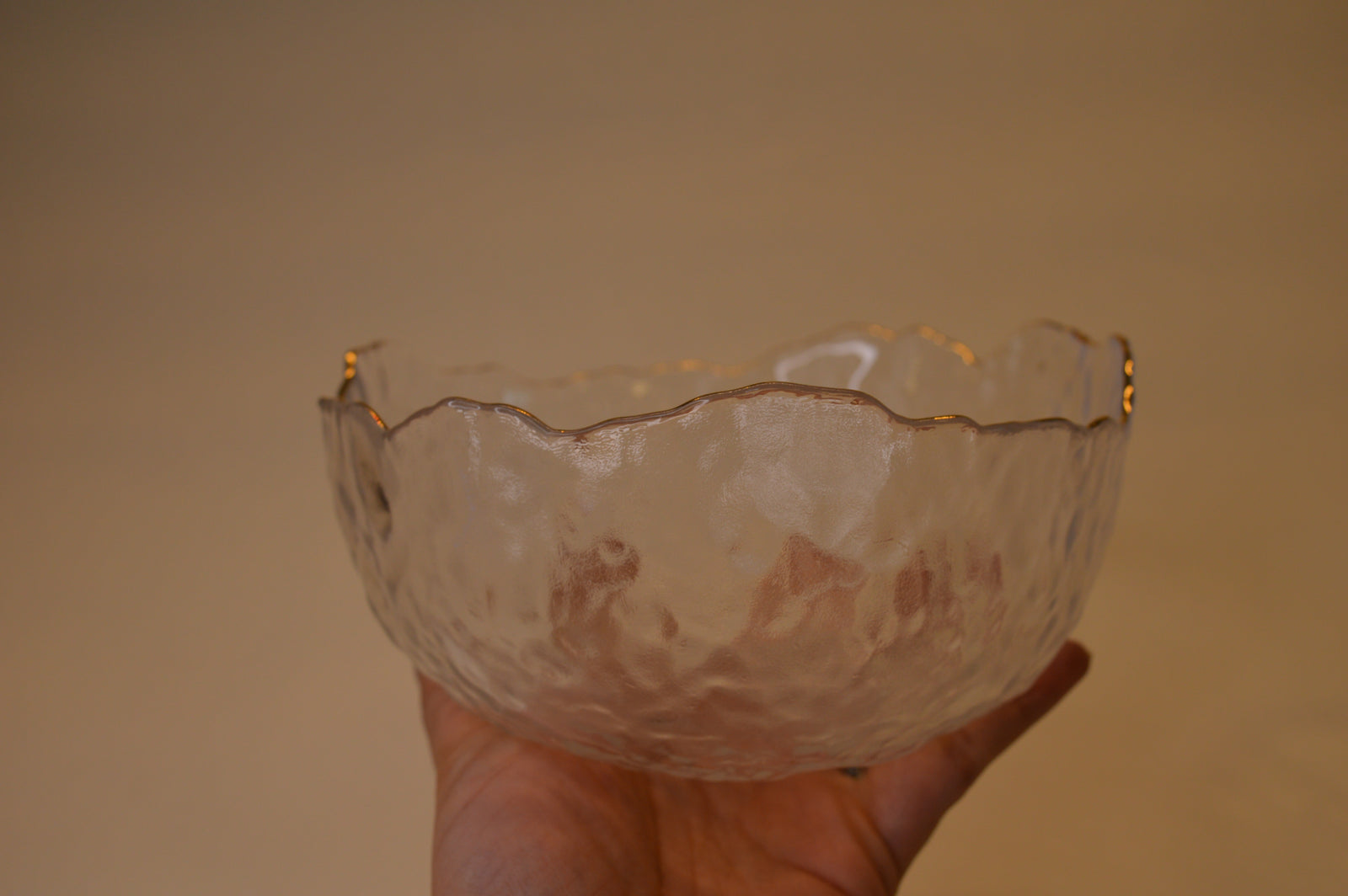 Wavy Bowls with gold edge in two different sizes with matching set of 6pcs glasses