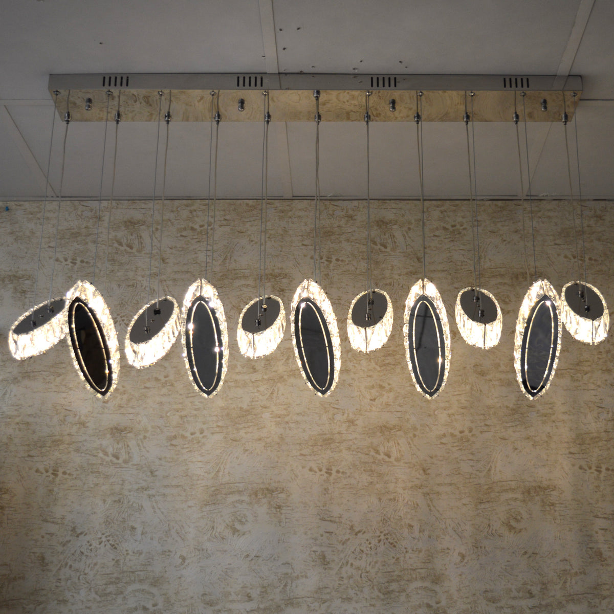 Rectangle 11 Crystal Pendant Ceiling Light-Colour Changing Dimmable with Remote Control-9046-11-Chrome