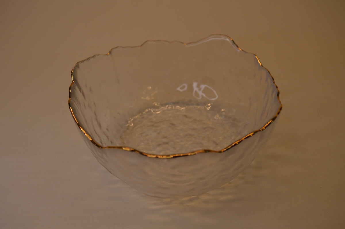 Wavy Bowls with gold edge in two different sizes with matching set of 6pcs glasses