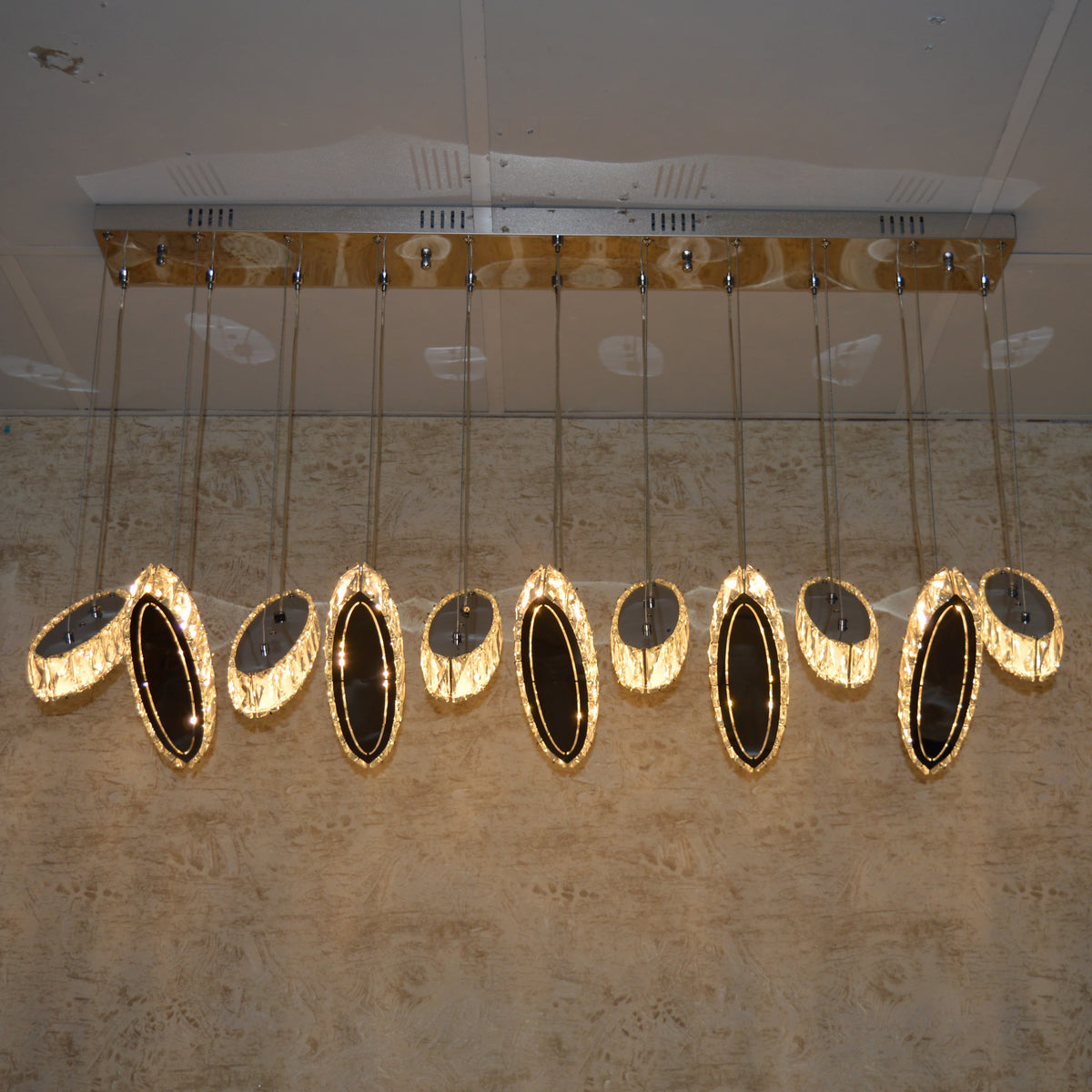 Rectangle 11 Crystal Pendant Ceiling Light-Colour Changing Dimmable with Remote Control-9046-11-Chrome